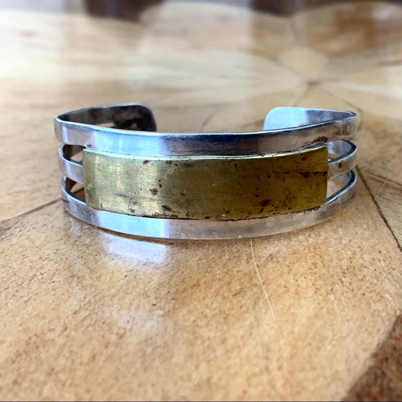 Jewelry - Vintage Sterling and Brass Cuff Bracelet